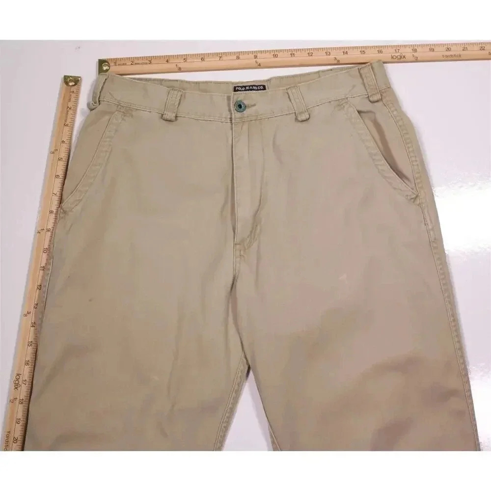 Polo Jeans Co Ralph Lauren Vintage 2000s Y2K Wide Leg Khaki Military Pants 32x29 - Picture 4 of 6